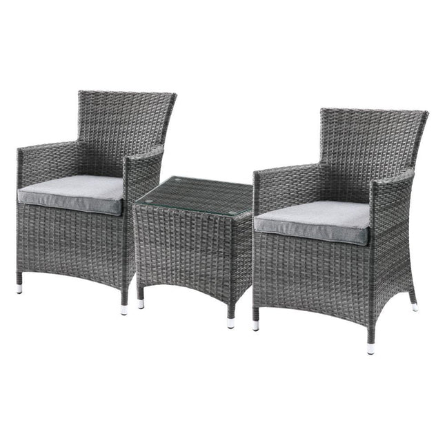 Tashelle - Patio Bistro Set - Gray Fabric & Gray Wicker - Tony's Home Furnishings