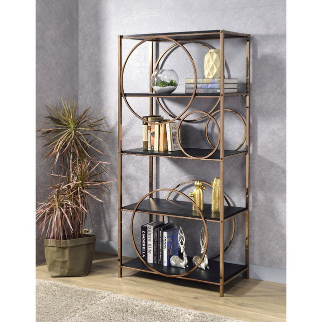 Hudice - Bookshelf - Black Oak & Champagne - Tony's Home Furnishings