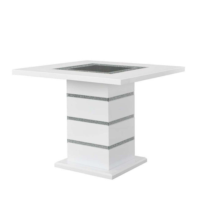 Elizaveta - Counter Height Table - Gray Velvet, Faux Crystal Diamonds &White High Gloss Finish - Tony's Home Furnishings