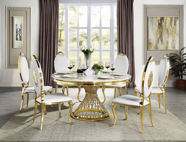 Fallon - Dining Table - Faux Marble Top & Mirrored Gold Finish - Tony's Home Furnishings