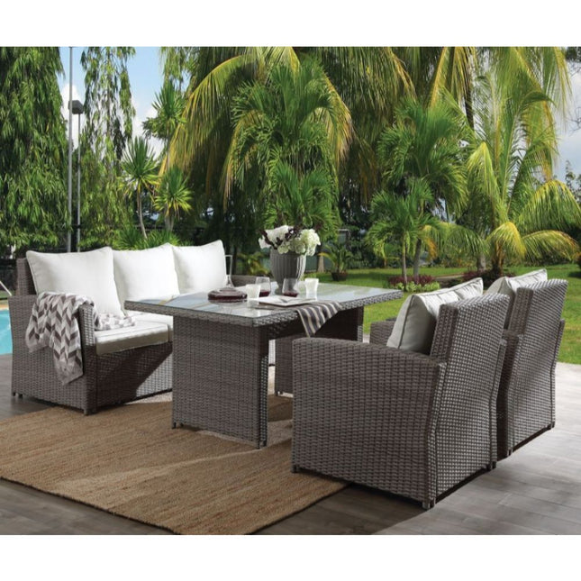 Tahan - Patio Set - Fabric & 2-Tone Gray Wicker - Tony's Home Furnishings