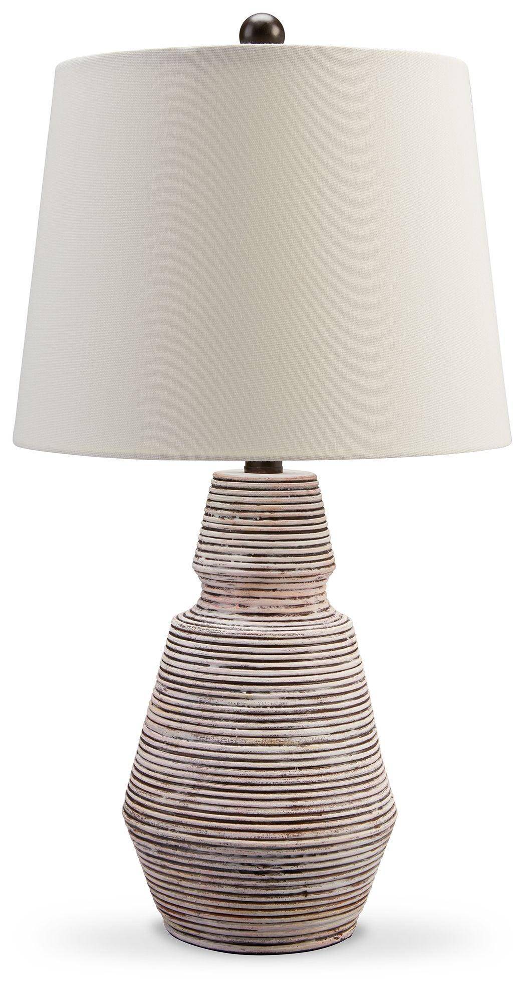 Jairburns - Brick Red / White - Poly Table Lamp (Set of 2) Tony's Home Furnishings Furniture. Beds. Dressers. Sofas.