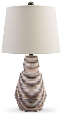 Thumbnail for Jairburns - Brick Red / White - Poly Table Lamp (Set of 2) Tony's Home Furnishings Furniture. Beds. Dressers. Sofas.