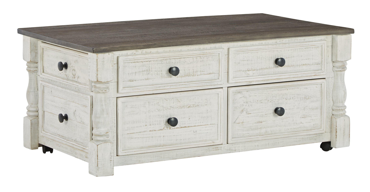 Havalance - White / Gray - Lift Top Cocktail Table With Storage Drawers Tony's Home Furnishings Furniture. Beds. Dressers. Sofas.