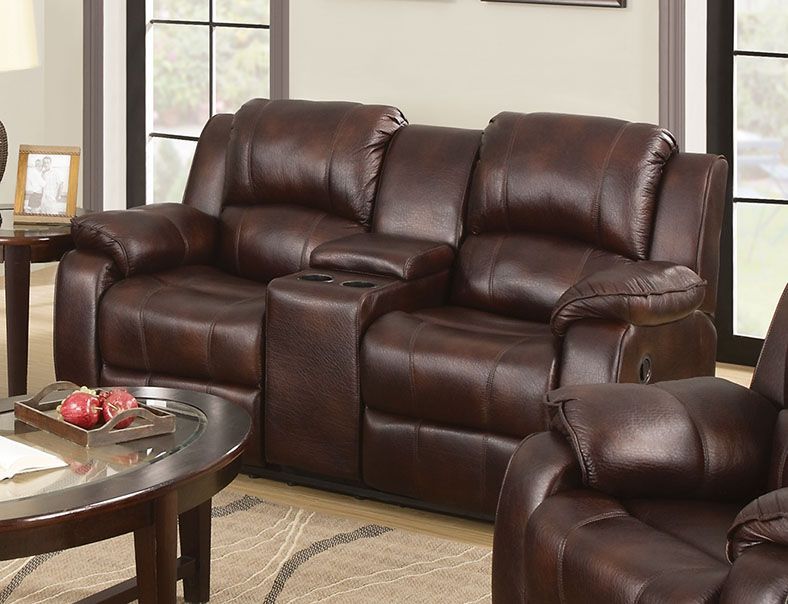 Zanthe - Motion Loveseat With Console - Brown Polished Microfiber - Tony's Home Furnishings
