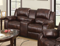 Thumbnail for Zanthe - Motion Loveseat With Console - Brown Polished Microfiber - Tony's Home Furnishings