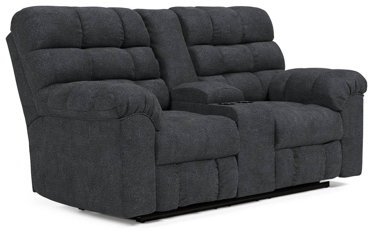 Wilhurst - Marine - Double Rec Loveseat W/Console Tony's Home Furnishings Furniture. Beds. Dressers. Sofas.