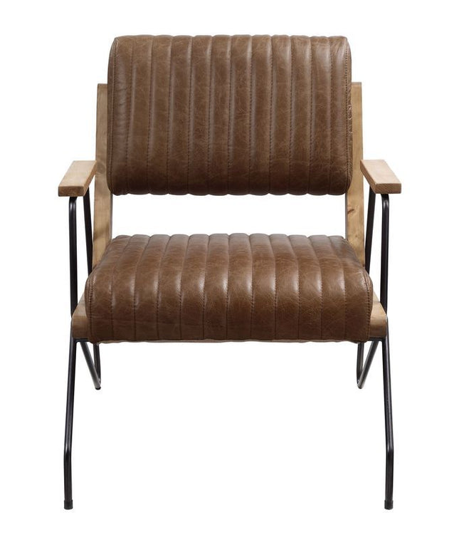 Eacnlz - Accent Chair - Cocoa Top Grain Leather & Matt Iron Finish - Tony's Home Furnishings