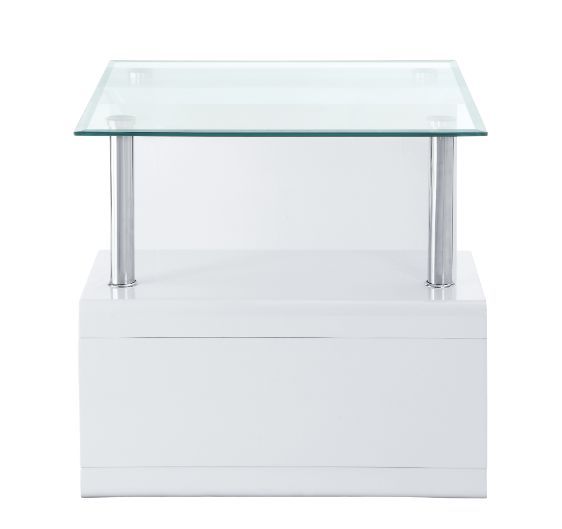 Nevaeh - End Table - Clear Glass & White High Gloss Finish - Tony's Home Furnishings