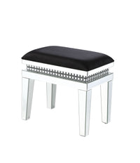 Thumbnail for Lotus - Vanity Stool - Black Fabric, Mirrored & Faux Crystals - Tony's Home Furnishings