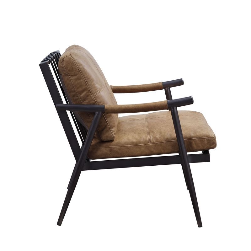 Anzan - Accent Chair - Berham Chestnut Top Grain Leather & Matt Iron Finish - Tony's Home Furnishings