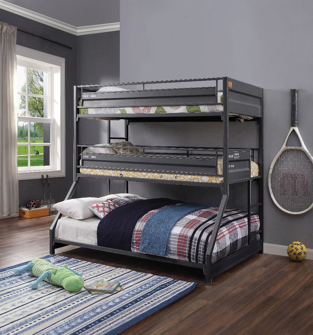 Cargo - Twin Over Twin Over Full Triple Bunk Bed - Gunmetal Finish - Tony's Home Furnishings