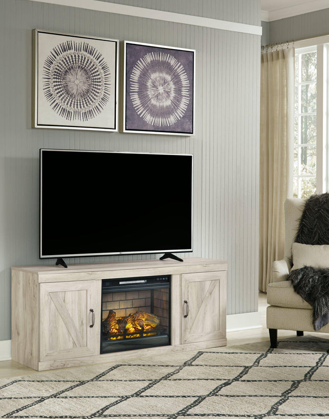 Bellaby - Whitewash - TV Stand With Faux Firebrick Fireplace Insert Signature Design by Ashley® Yakima WA