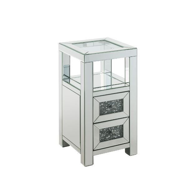 Noralie - Accent Table - Clear Glass, Mirrored & Faux Diamonds - 24" - Tony's Home Furnishings