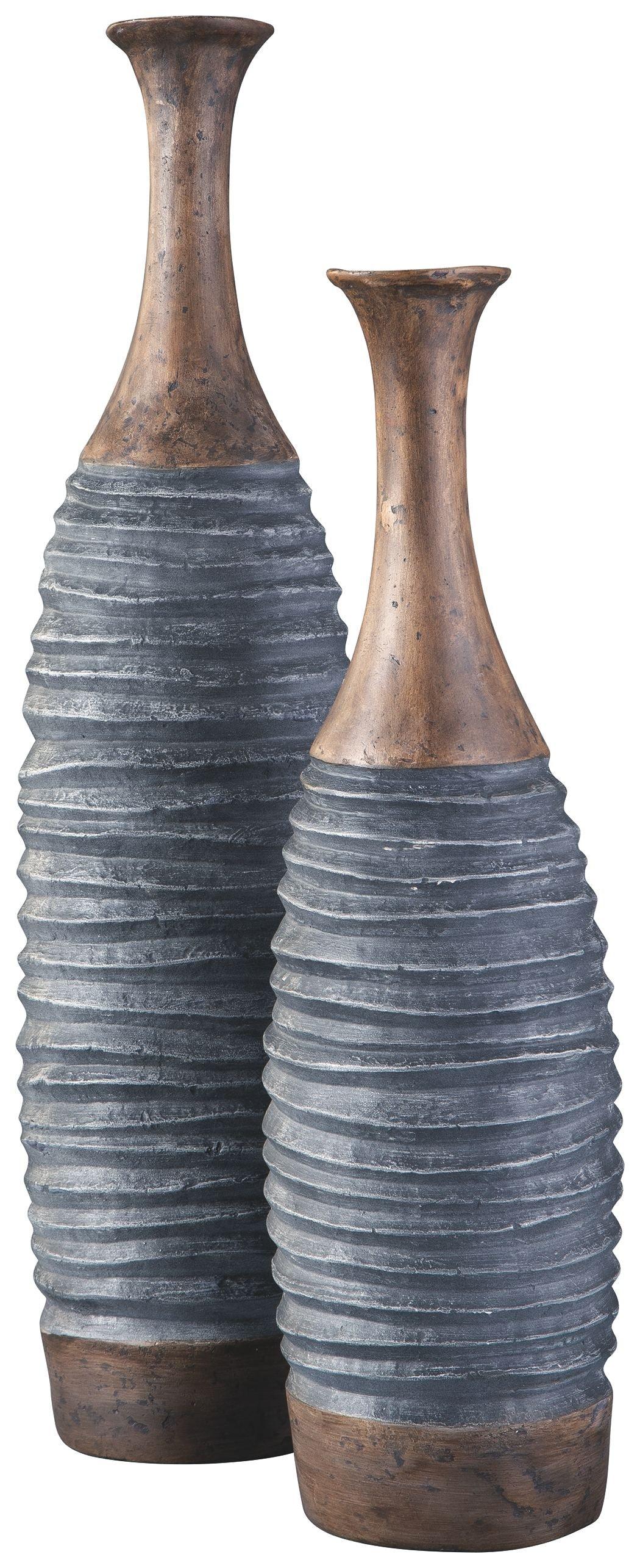 Blayze - Antique Gray / Brown - Vase Set (Set of 2) Tony's Home Furnishings Furniture. Beds. Dressers. Sofas.