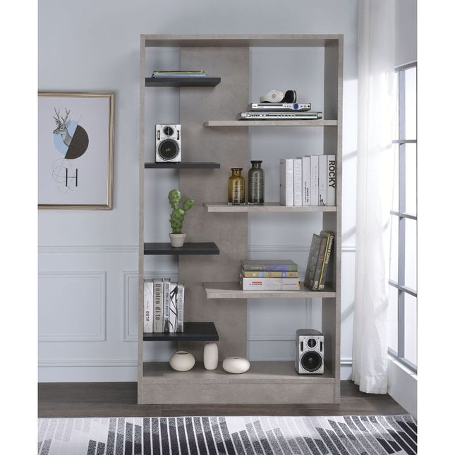 Magna - Bookshelf - Faux Concrete & Black - Tony's Home Furnishings