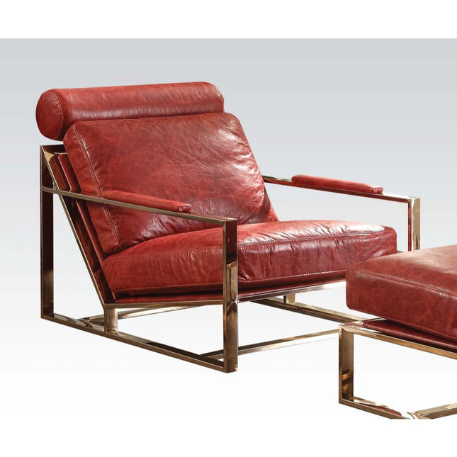 Quinto - Accent Chair - Antique Red Top Grain Leather & Stainless Steel - Tony's Home Furnishings