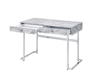 Tigress - Writing Desk - White Printed Faux Marble & Chrome Finish - Tony's Home Furnishings