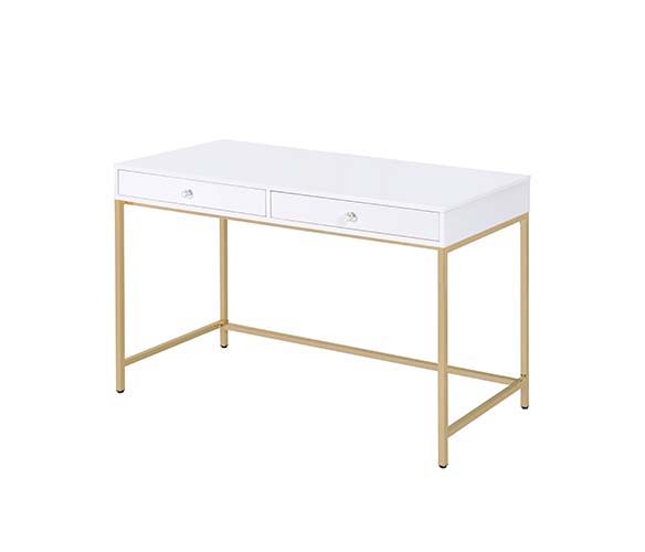 Ottey - Vanity Desk - White High Gloss & Gold Finish - Tony's Home Furnishings