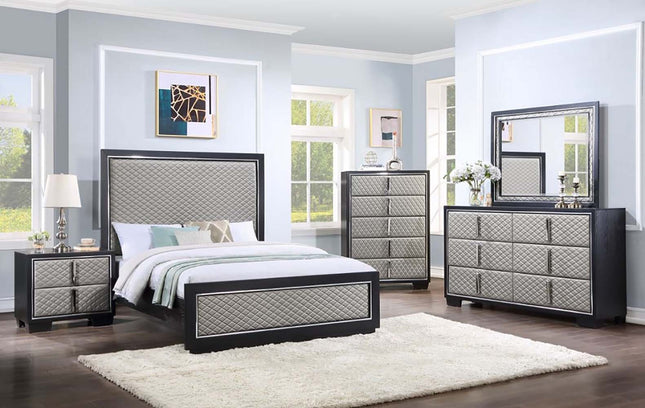 Nicola - Ek Bed - Silver PU & Black Finish - Tony's Home Furnishings