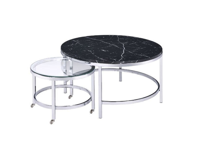 Virlana - Coffee Table - Clear Glass, Faux Black Marble & Chrome Finish - Tony's Home Furnishings