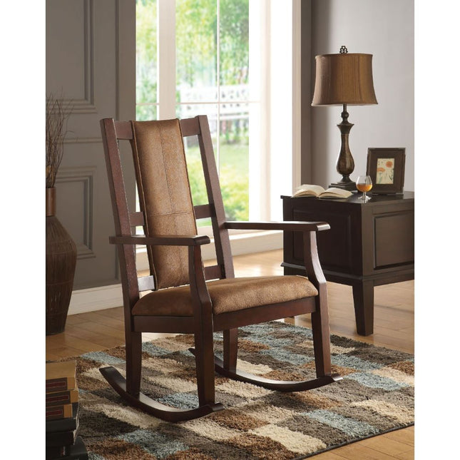 Butsea - Rocking Chair - Brown Fabric & Espresso - Tony's Home Furnishings