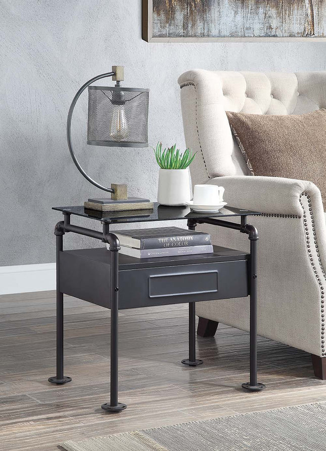 Nicipolis - Nightstand - Glass & Sandy Gray - Tony's Home Furnishings