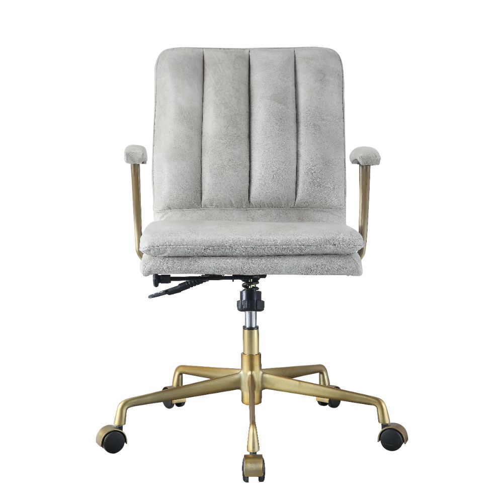 Damir - Office Chair - Vintage White Top Grain Leather & Chrome - Tony's Home Furnishings