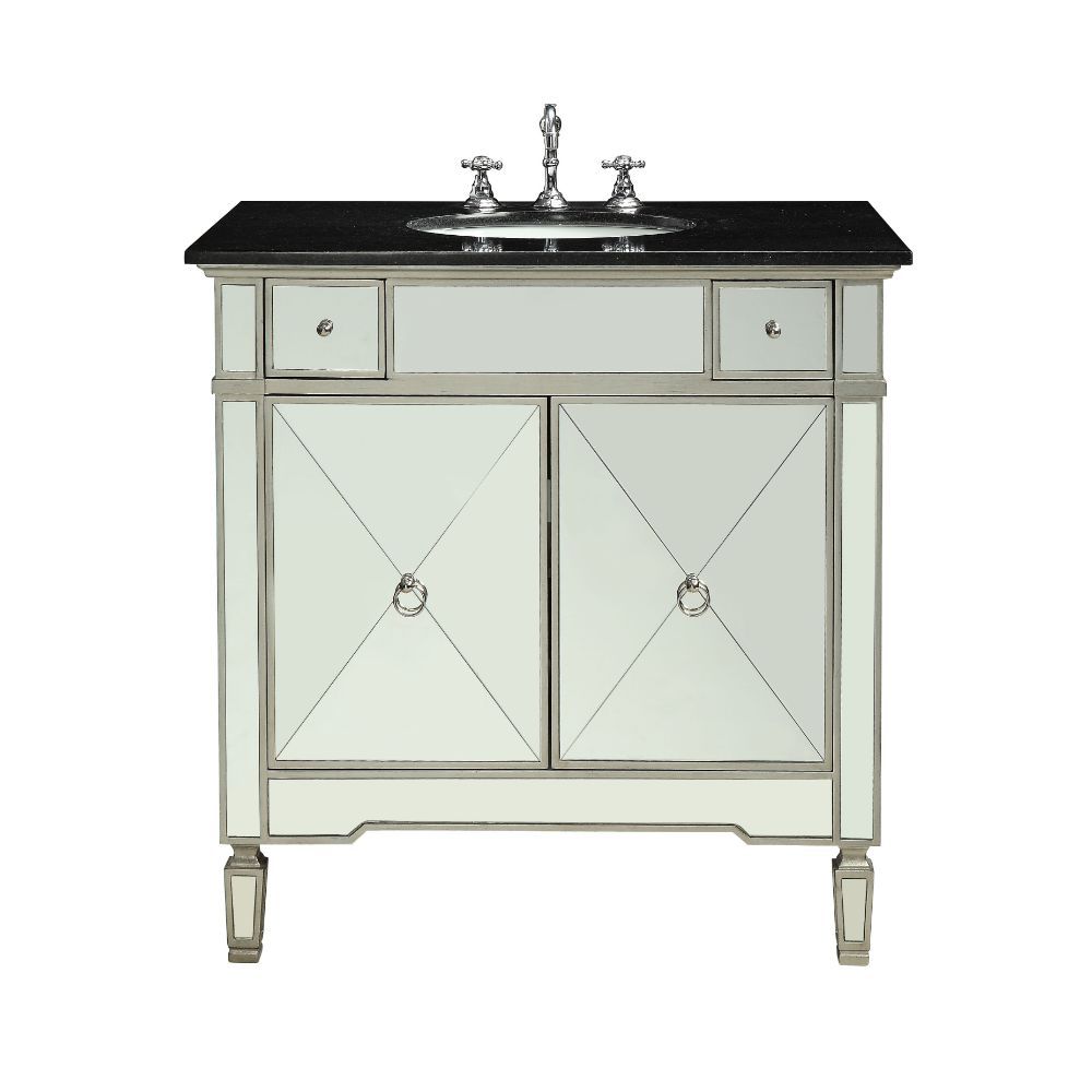 Atrian - Sink Cabinet - Black Marble & Mirrrored - Tony's Home Furnishings