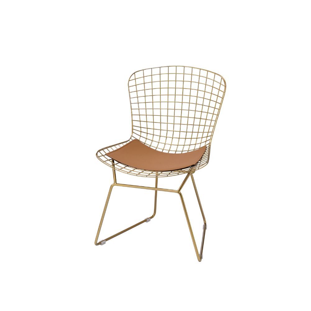 Achellia - Side Chair (Set of 2) - Whiskey PU & Gold - Tony's Home Furnishings