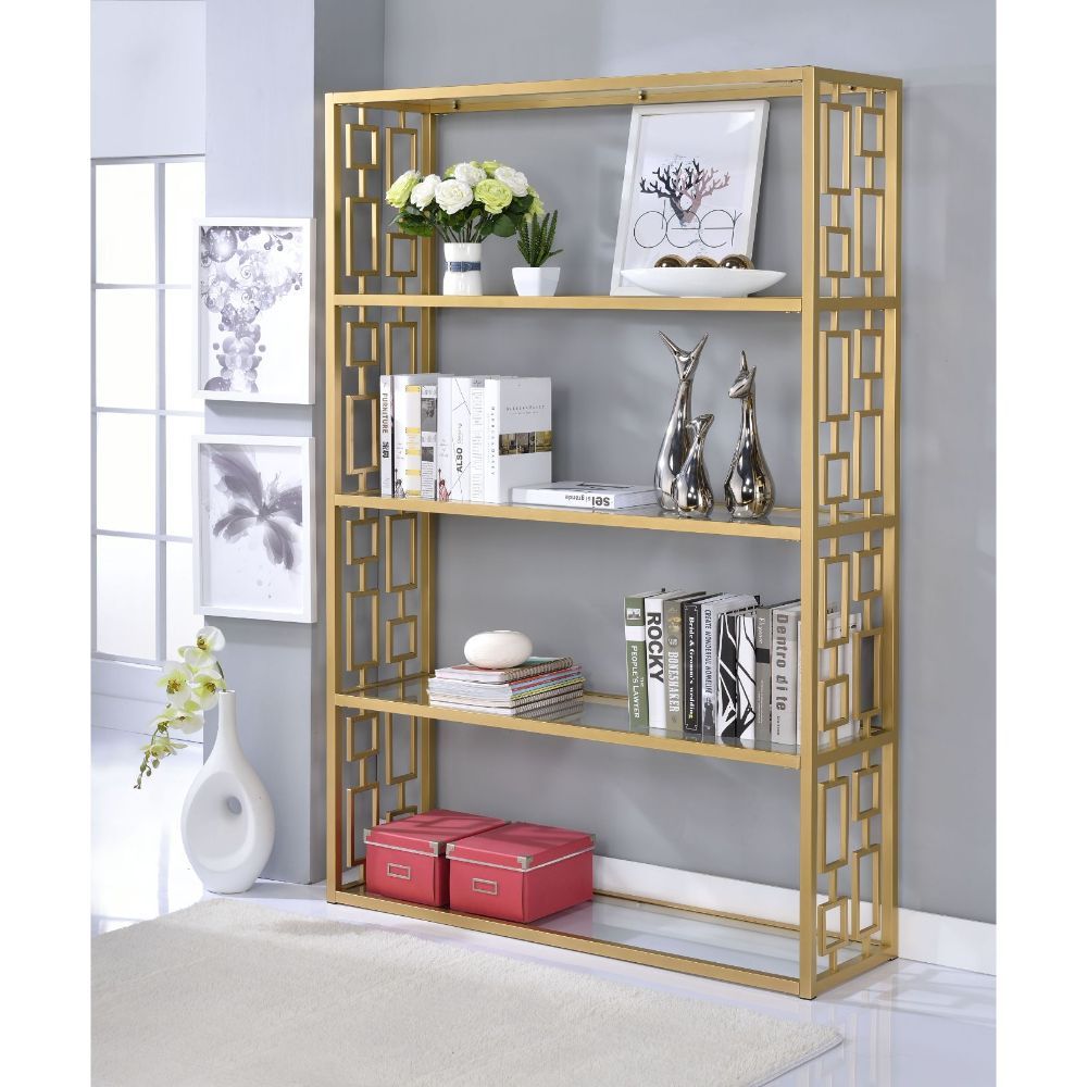 Blanrio - Bookshelf - Gold & Clear Glass - Tony's Home Furnishings