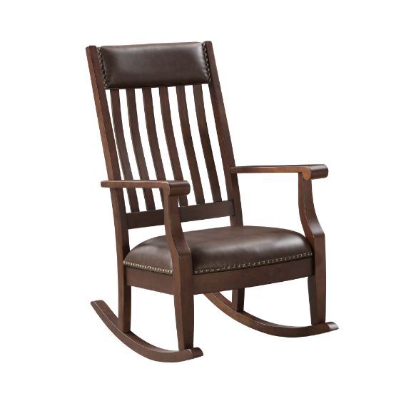 Raina - Rocking Chair - Brown PU & Walnut Finish - Tony's Home Furnishings