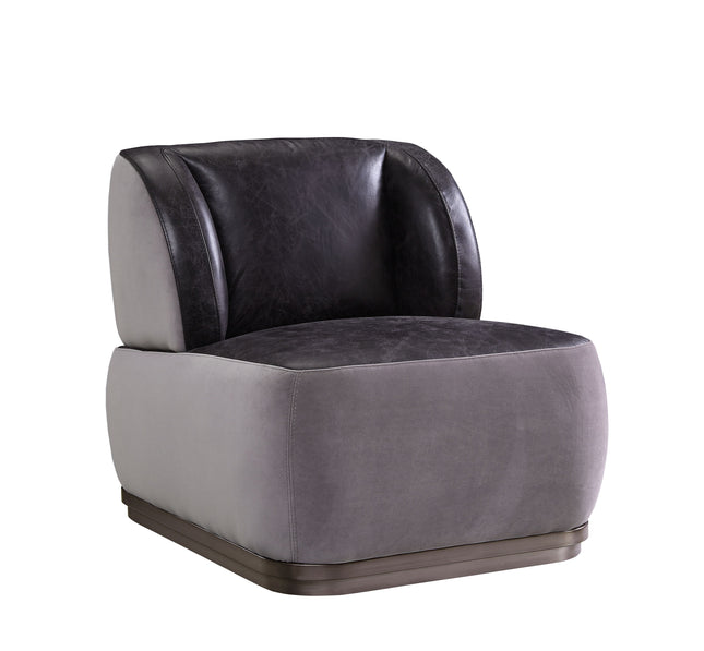 Decapree - Accent Chair - Antique Slate Top Grain Leather & Gray Velvet - Tony's Home Furnishings