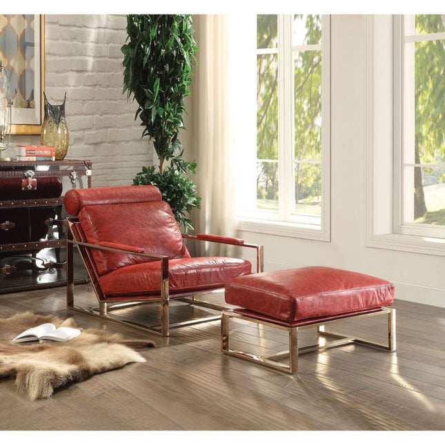 Quinto - Accent Chair - Antique Red Top Grain Leather & Stainless Steel - Tony's Home Furnishings