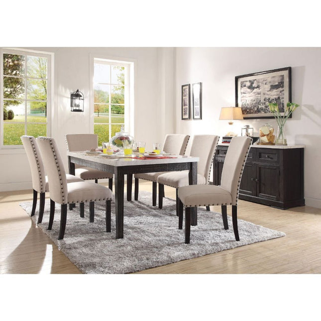 Nolan - Dining Table - White Marble & Salvage Dark Oak - Tony's Home Furnishings