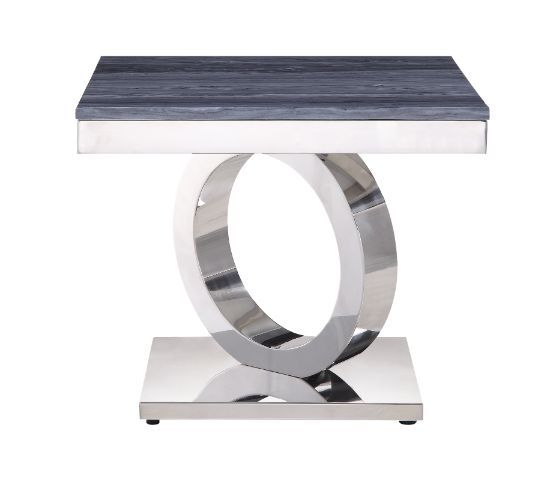 Zasir - End Table - Gray Printed Faux Marble & Mirrored Silver Finish - Tony's Home Furnishings