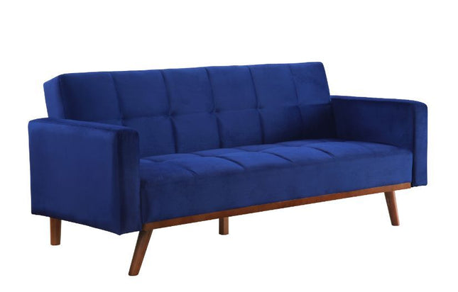 Tanitha - Futon - Blue Velvet & Natural Finish - Tony's Home Furnishings