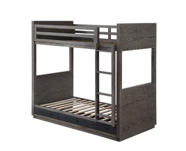 Estevon - Bunk Bed - Gray Oak Finish - Tony's Home Furnishings