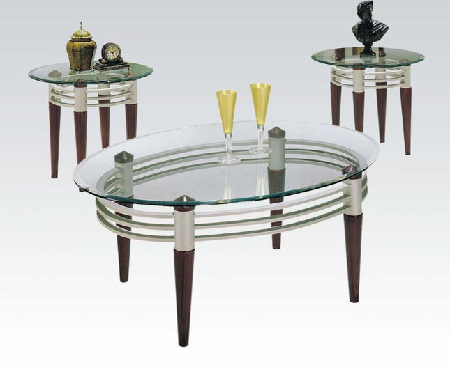 Marseille - Coffee Table - Cherry, Silver & Clear Glass - Tony's Home Furnishings