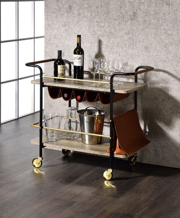 Naude - Serving Cart - Natural, Gold & Black Finish - Tony's Home Furnishings