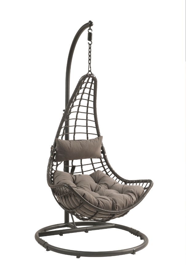 Uzae - Patio Swing Chair - Gray Fabric & Charcaol Wicker - Tony's Home Furnishings