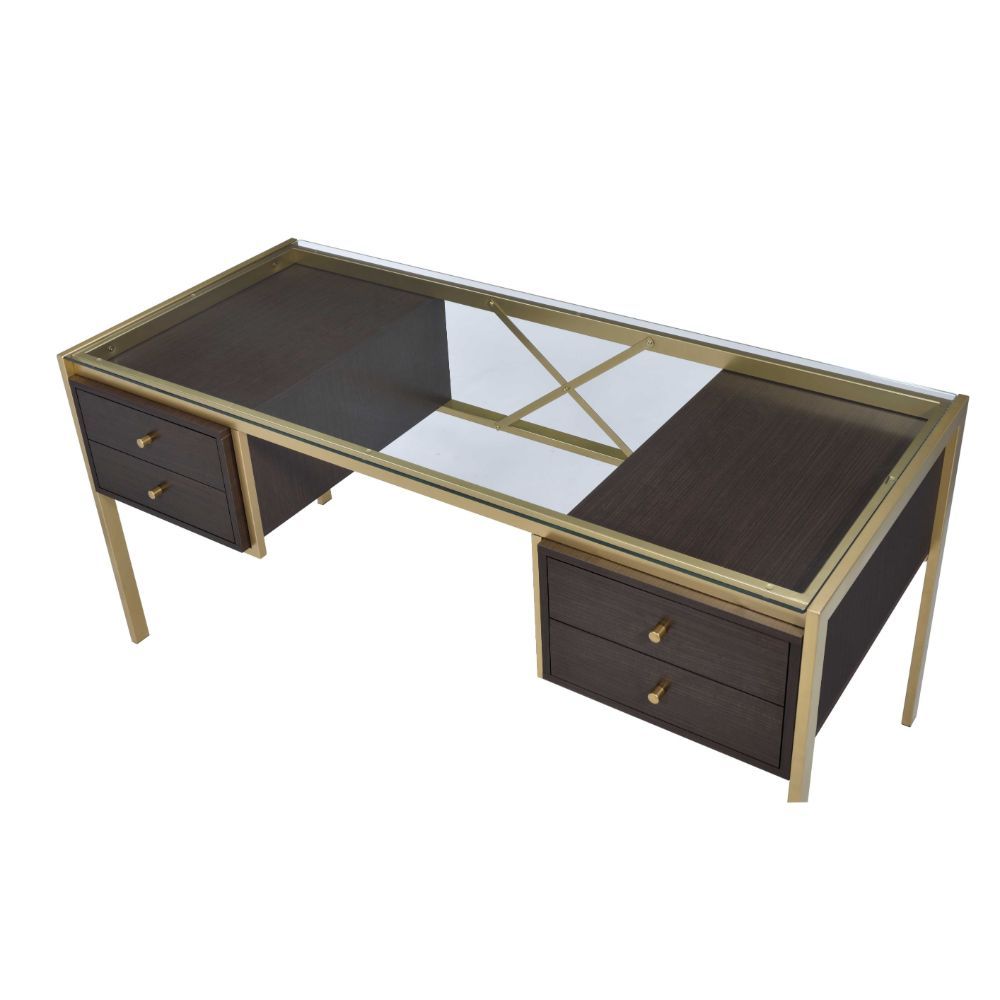 Yumia - Desk - Gold & Clear Glass - Tony's Home Furnishings