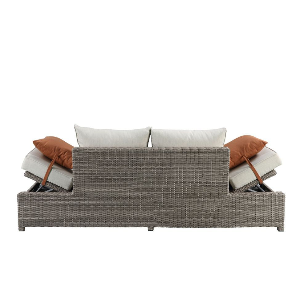Salena - Patio Sofa & Ottoman - Beige Fabric & Gray Wicker - 26" - Tony's Home Furnishings