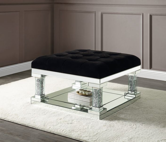 Noralie - Ottoman - Mirrored & Faux Diamonds - 18" - Tony's Home Furnishings