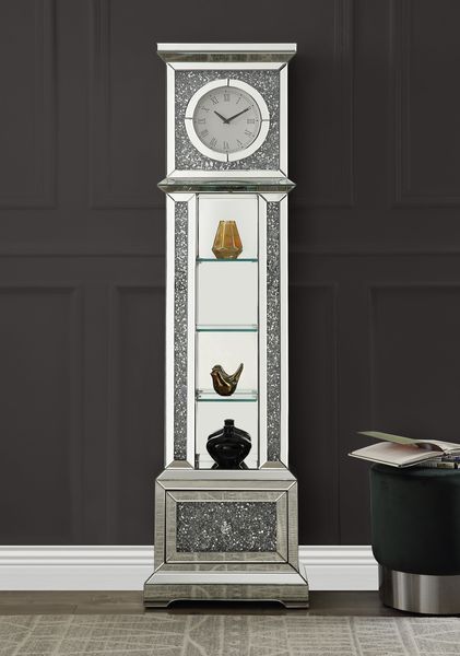 Noralie - Grandfather Clock - Mirrored & Faux Diamonds - Wood - Tony's Home Furnishings