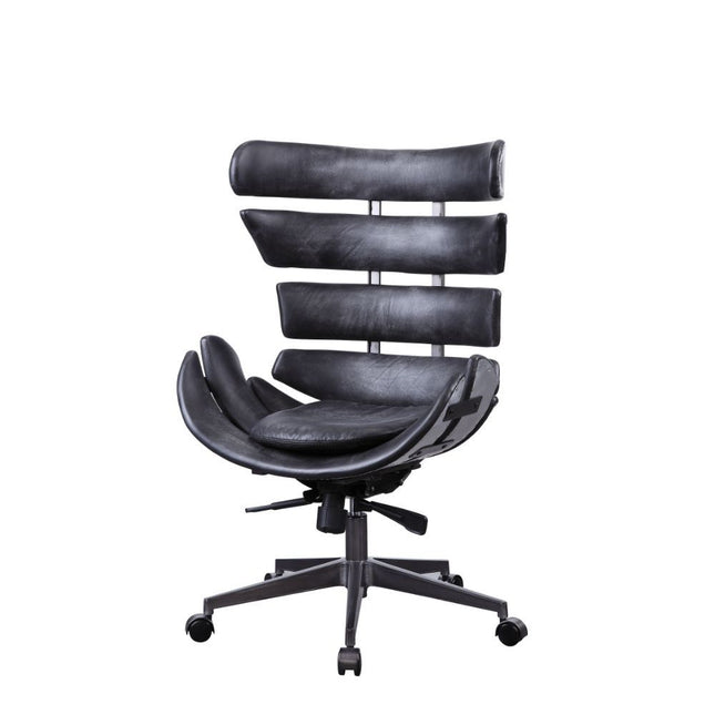 Megan - Executive Office Chair - Vintage Black Top Grain Leather & Aluminum - Tony's Home Furnishings