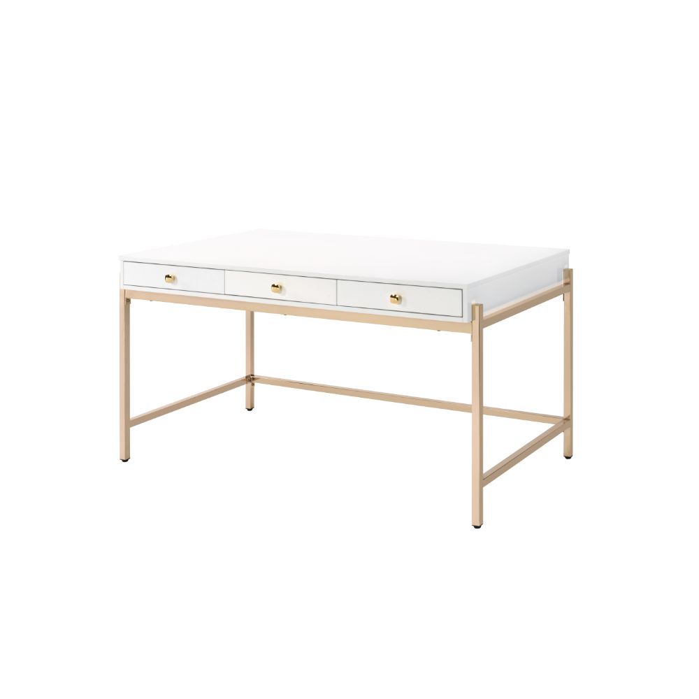 Ottey - Desk - White High Gloss & Gold - 31" - Tony's Home Furnishings