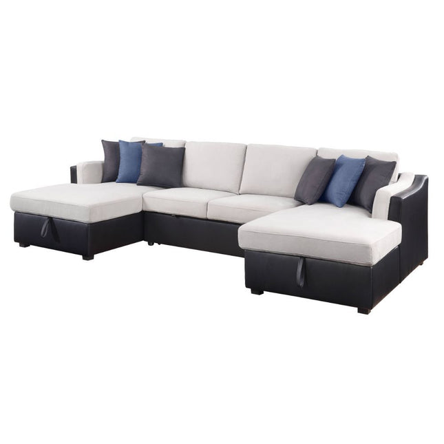 Merill - Sectional Sofa - Beige Fabric & Black PU - Tony's Home Furnishings