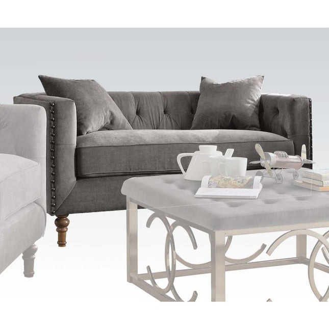 Sidonia - Loveseat - Gray Velvet - Tony's Home Furnishings