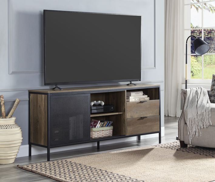 Nantan - TV Stand - Rustic Oak & Black Finish - 28" - Tony's Home Furnishings